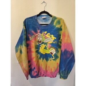 Ripple Junction RICK AND MORTY Men's Pullover Sz S OVERSIZED Tie Dye Blue Yellow